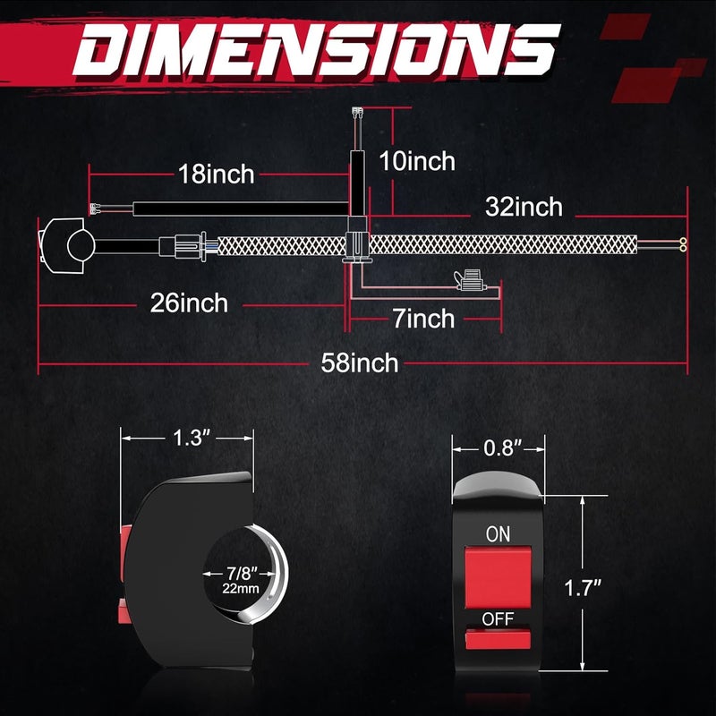 OFFROADTOWN LED Light Bar Wiring Harness Kit w/Motorcycle Handlebar Switch 7-8'' 2 Leads Harness for Headlight Driving Fog Lights Auxiliary Lights for ATV Dirt Bike Bicycle - Image 3